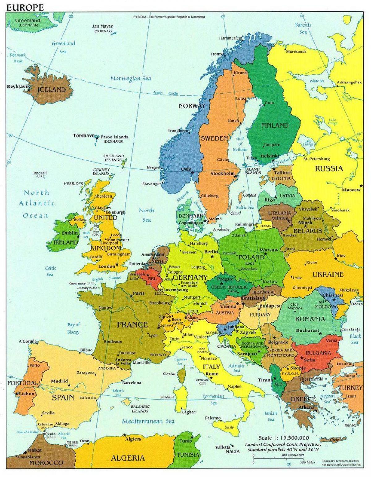 유럽의 지도를 보여주는 덴마크